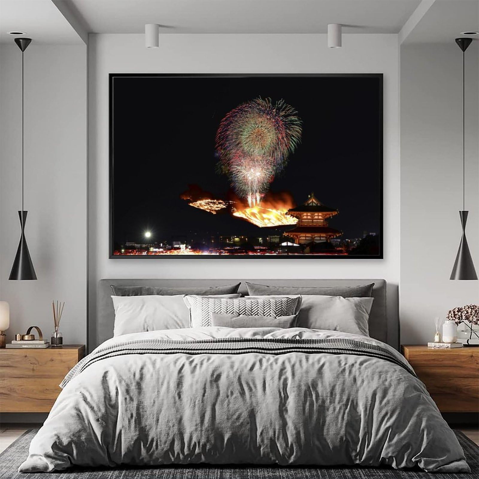 Amazon.co.jp: 絵画 奈良県 若草山山焼き アートパネル ポスター